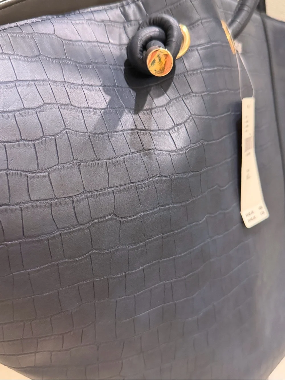 NWT new Anthropologie Maeve embossed croc tote bag navy blue huge